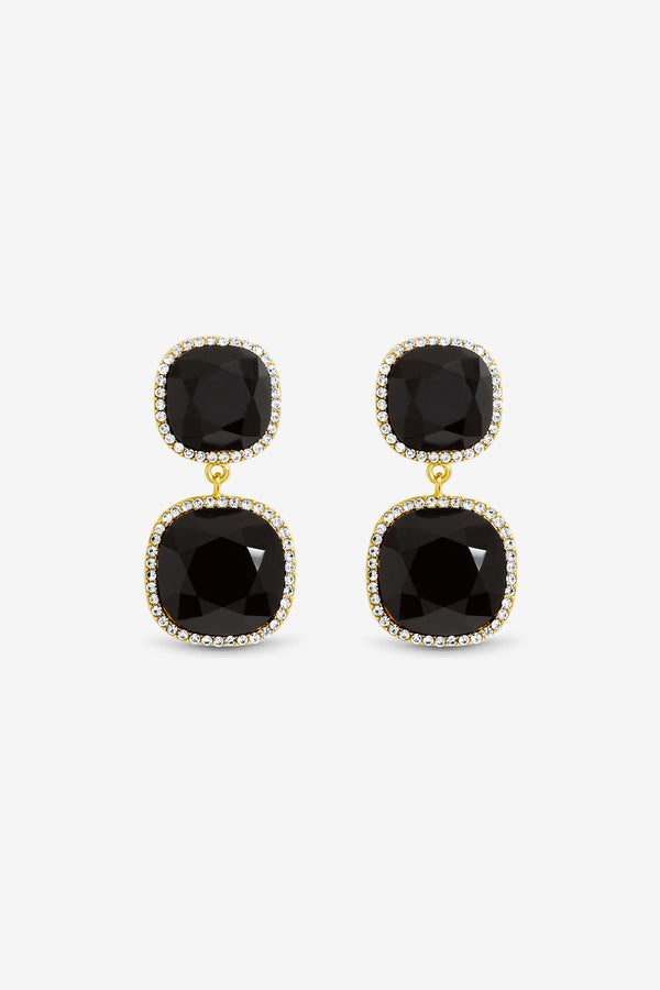 Jon Richard Gold Plated And Jet Double Drop Halo Earrings