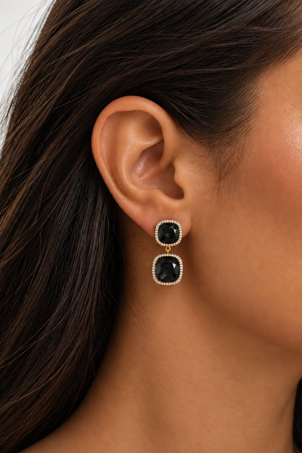 Jon Richard Gold Plated And Jet Double Drop Halo Earrings