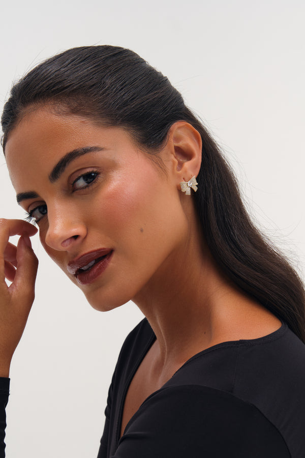 JON RICHARD GOLD PLATE AND PAVE AND CRYSTAL BOW EARRING