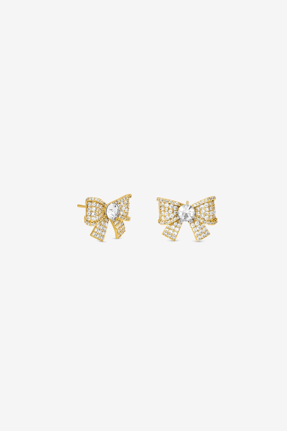 JON RICHARD GOLD PLATE AND PAVE AND CRYSTAL BOW EARRING