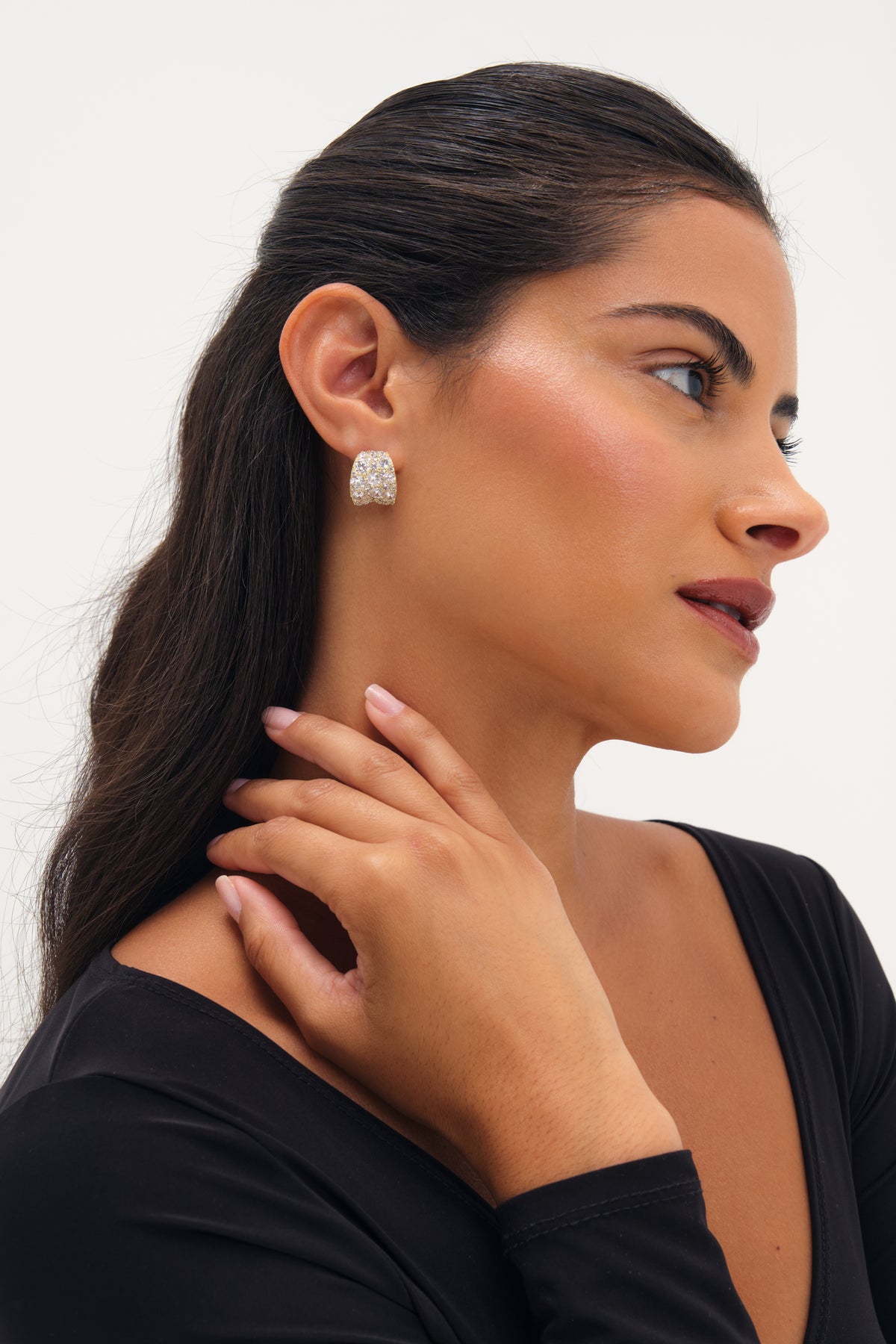 JON RICHARD GOLD PLATE AND PAVE CURVE EARRING