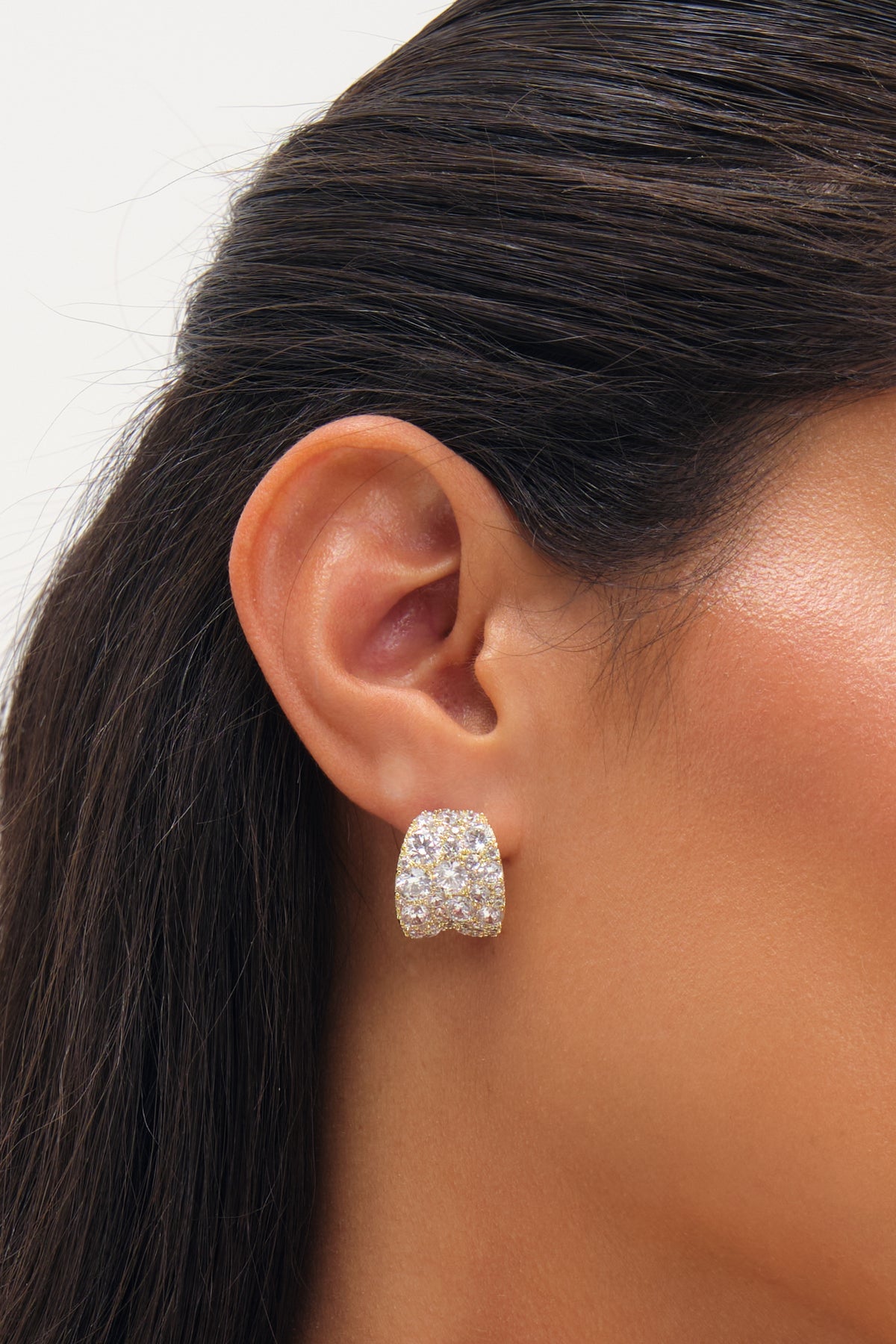 JON RICHARD GOLD PLATE AND PAVE CURVE EARRING