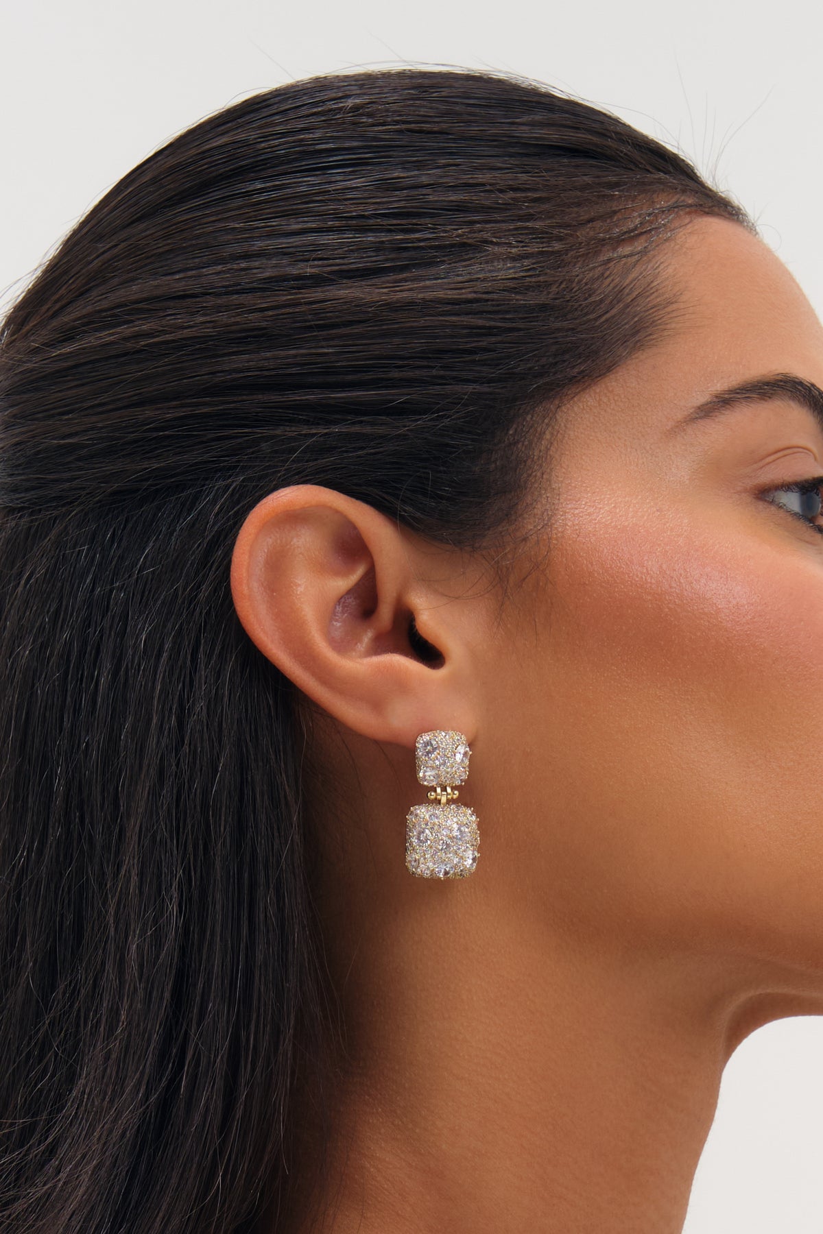 JON RICHARD GOLD PLATE AND PAVE SQUARE DOUBLE DROP EARRING