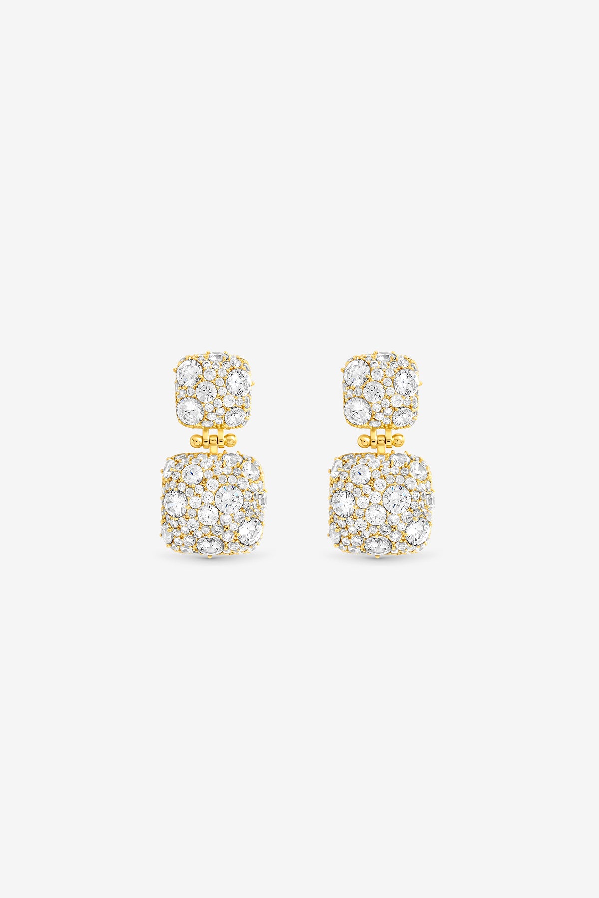 JON RICHARD GOLD PLATE AND PAVE SQUARE DOUBLE DROP EARRING