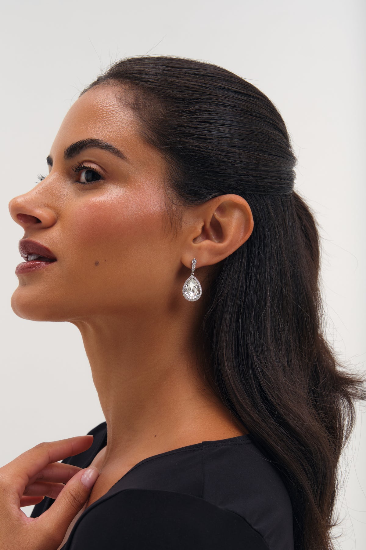JON RICHARD RHODIUM PLATE AND CRYSTAL PEAR DROP EARRING