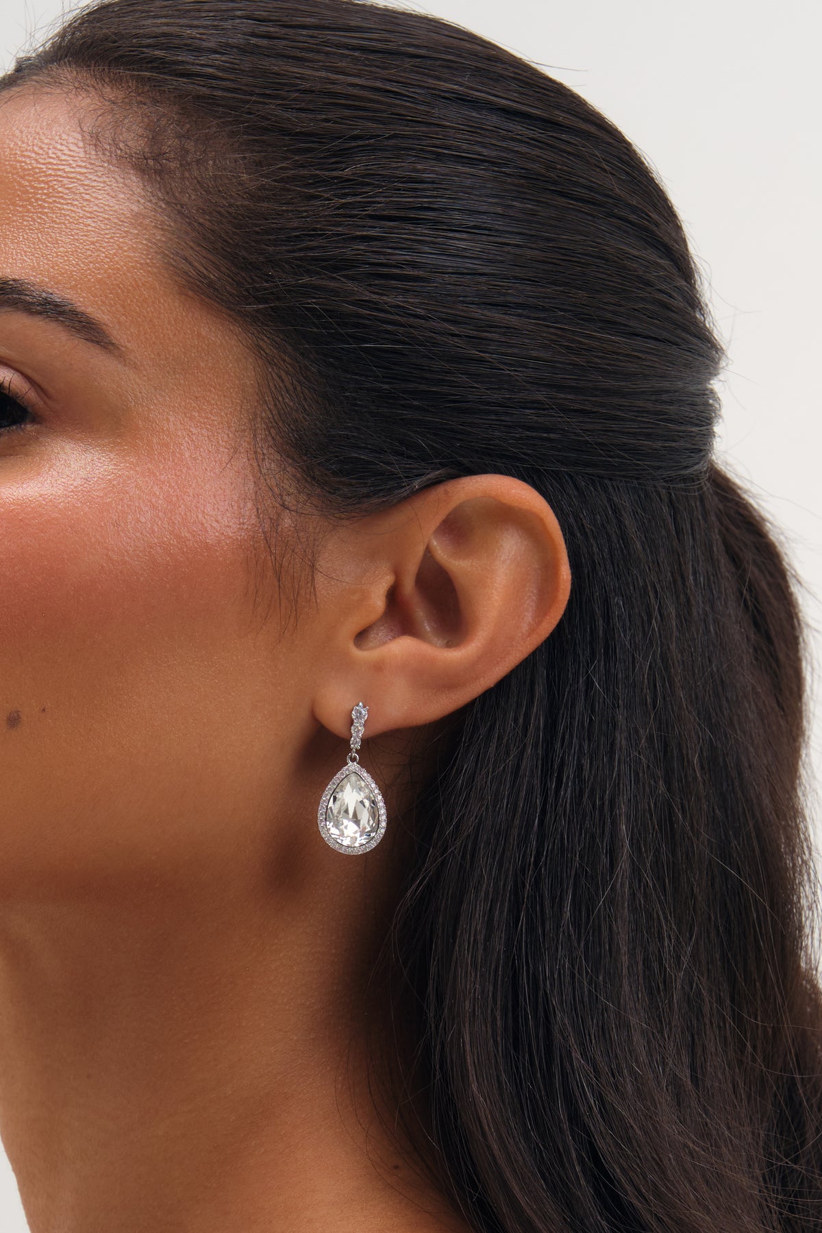 JON RICHARD RHODIUM PLATE AND CRYSTAL PEAR DROP EARRING