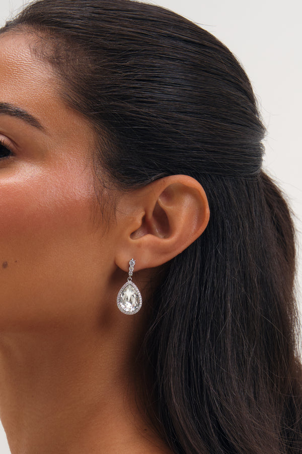 JON RICHARD RHODIUM PLATE AND CRYSTAL PEAR DROP EARRING