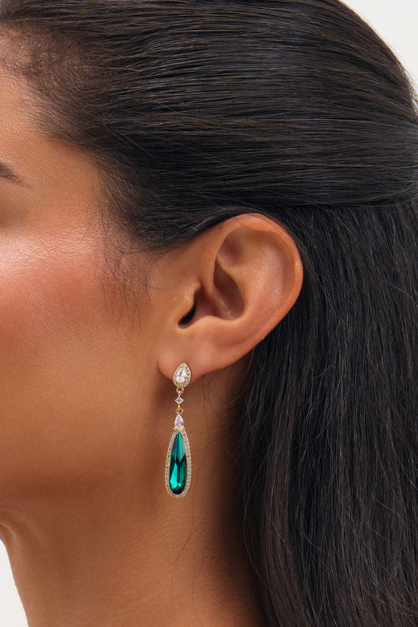 JON RICHARD GOLD PLATE AND EMERALD DROP EARRING