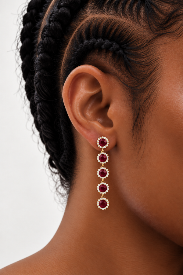 Jon Richard Gold Plated And Ruby Linear Drop Earrings