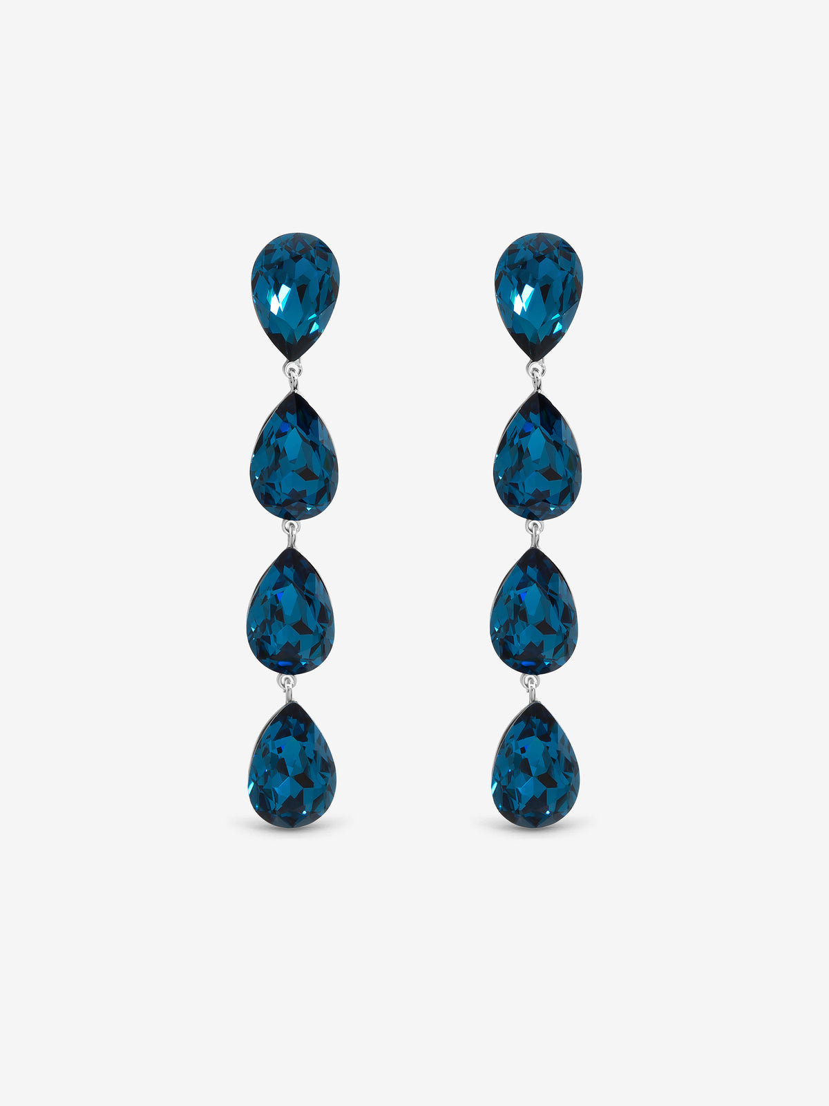Jon Richard Rhodium Plated Sapphire Linear Pear Drop Earrings