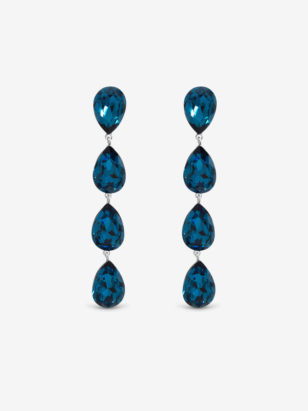 Jon Richard Rhodium Plated Sapphire Linear Pear Drop Earrings