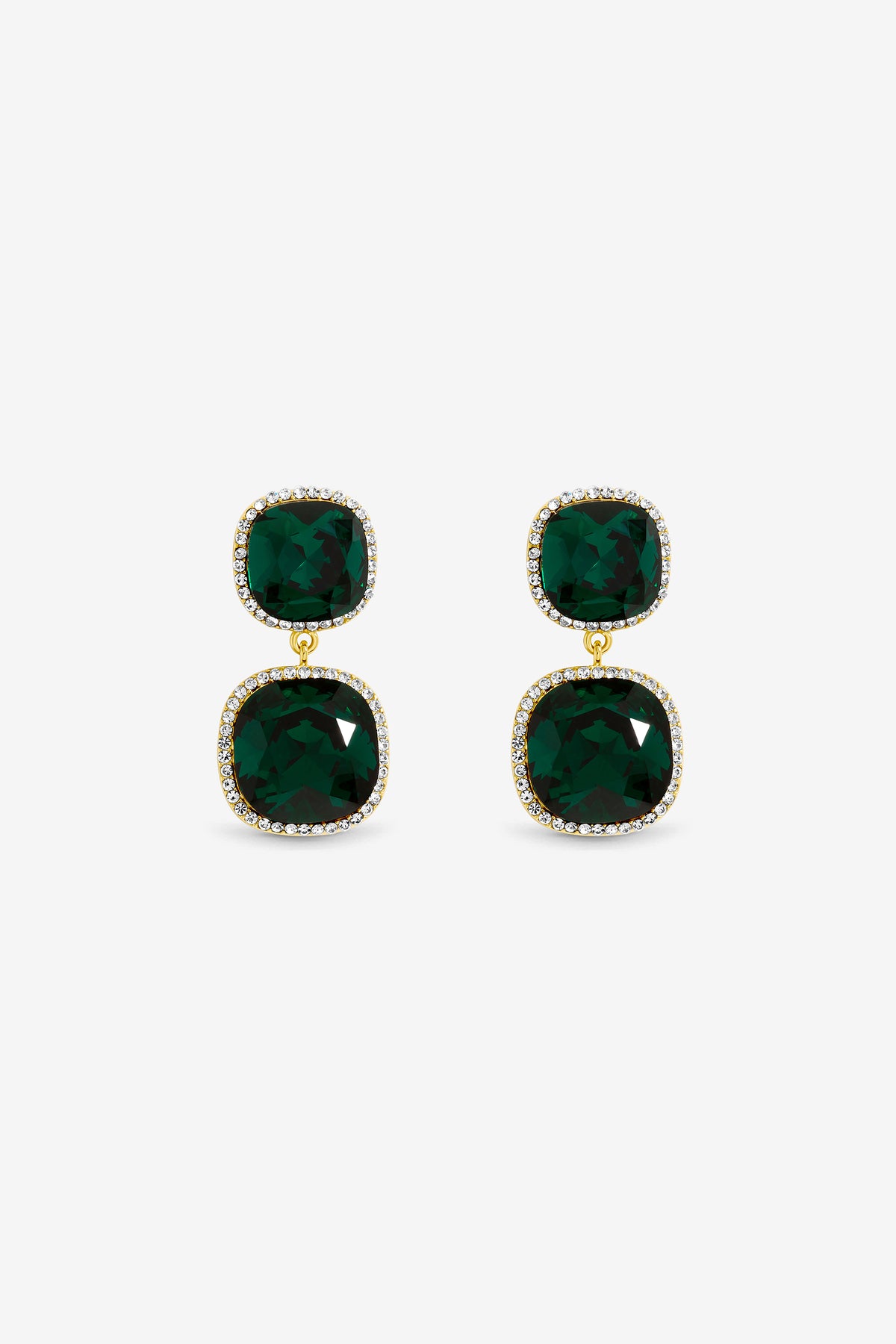 Jon Richard Gold Plated And Emerald Double Drop Halo Earrings