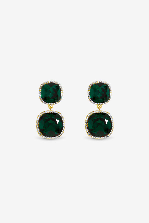 Jon Richard Gold Plated And Emerald Double Drop Halo Earrings