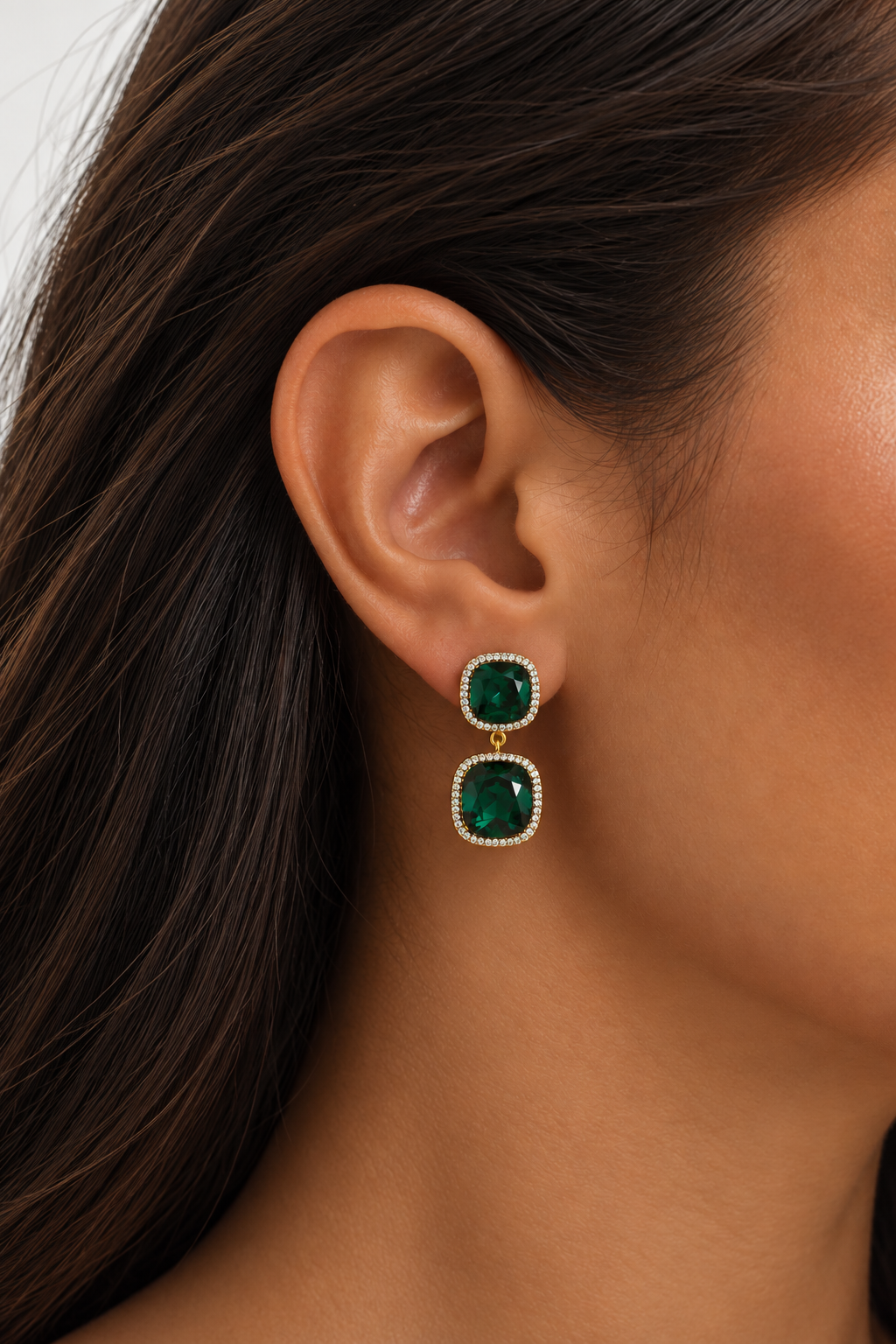 Jon Richard Gold Plated And Emerald Double Drop Halo Earrings