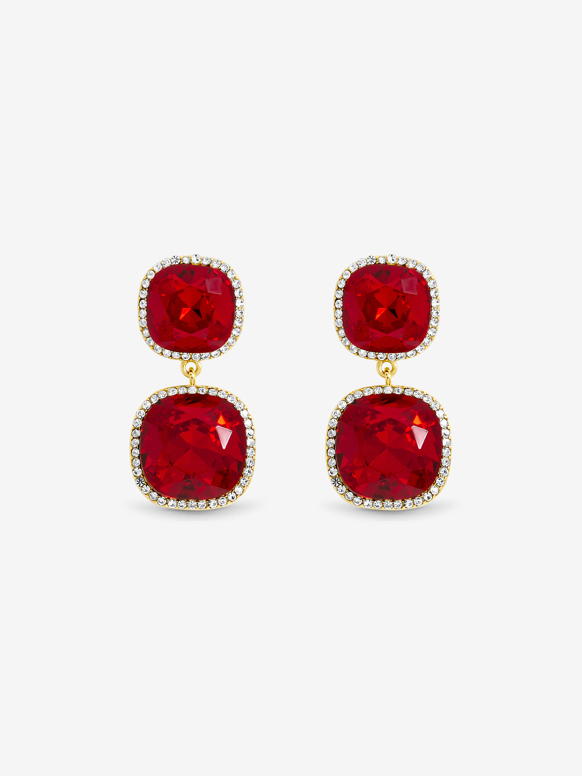 Jon Richard Gold Plated And Ruby Double Drop Halo Earrings