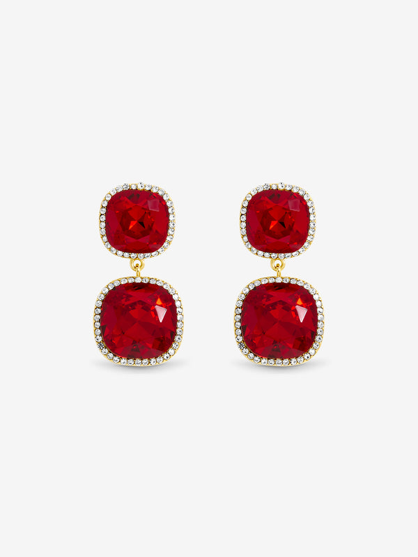 Jon Richard Gold Plated And Ruby Double Drop Halo Earrings