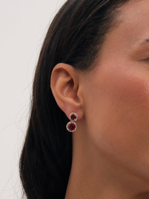 Jon Richard Gold Plated Cubic Zirconia Ruby Double Halo Drop Earrings