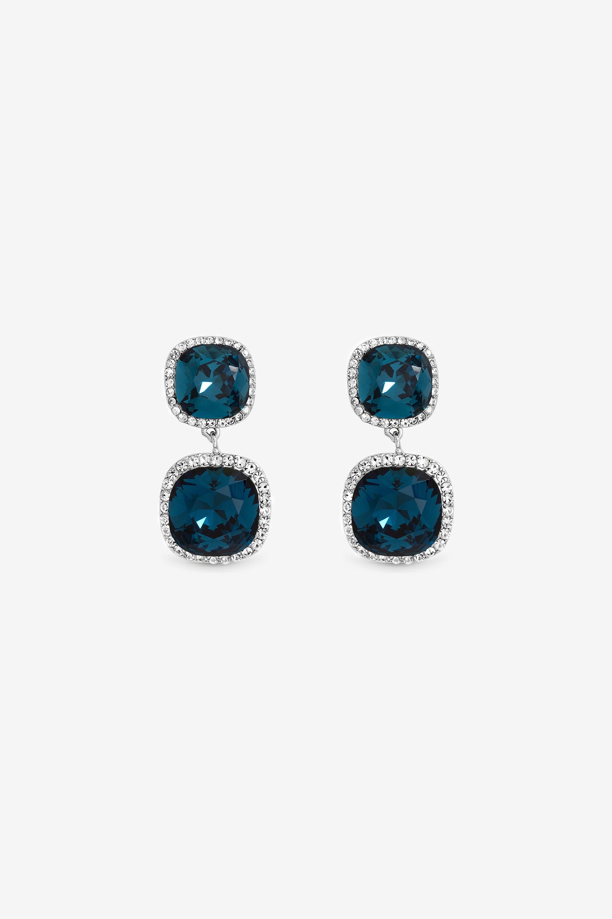 JON RICHARD RHODIUM PLATE AND SAPPHIRE DOUBLE DROP HALO EARRING