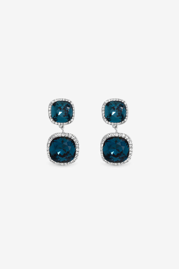 JON RICHARD RHODIUM PLATE AND SAPPHIRE DOUBLE DROP HALO EARRING