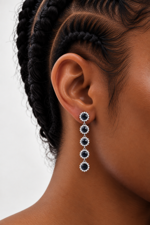 Jon Richard Rhodium Plated And Sapphire Tripple Halo Drop Earrings