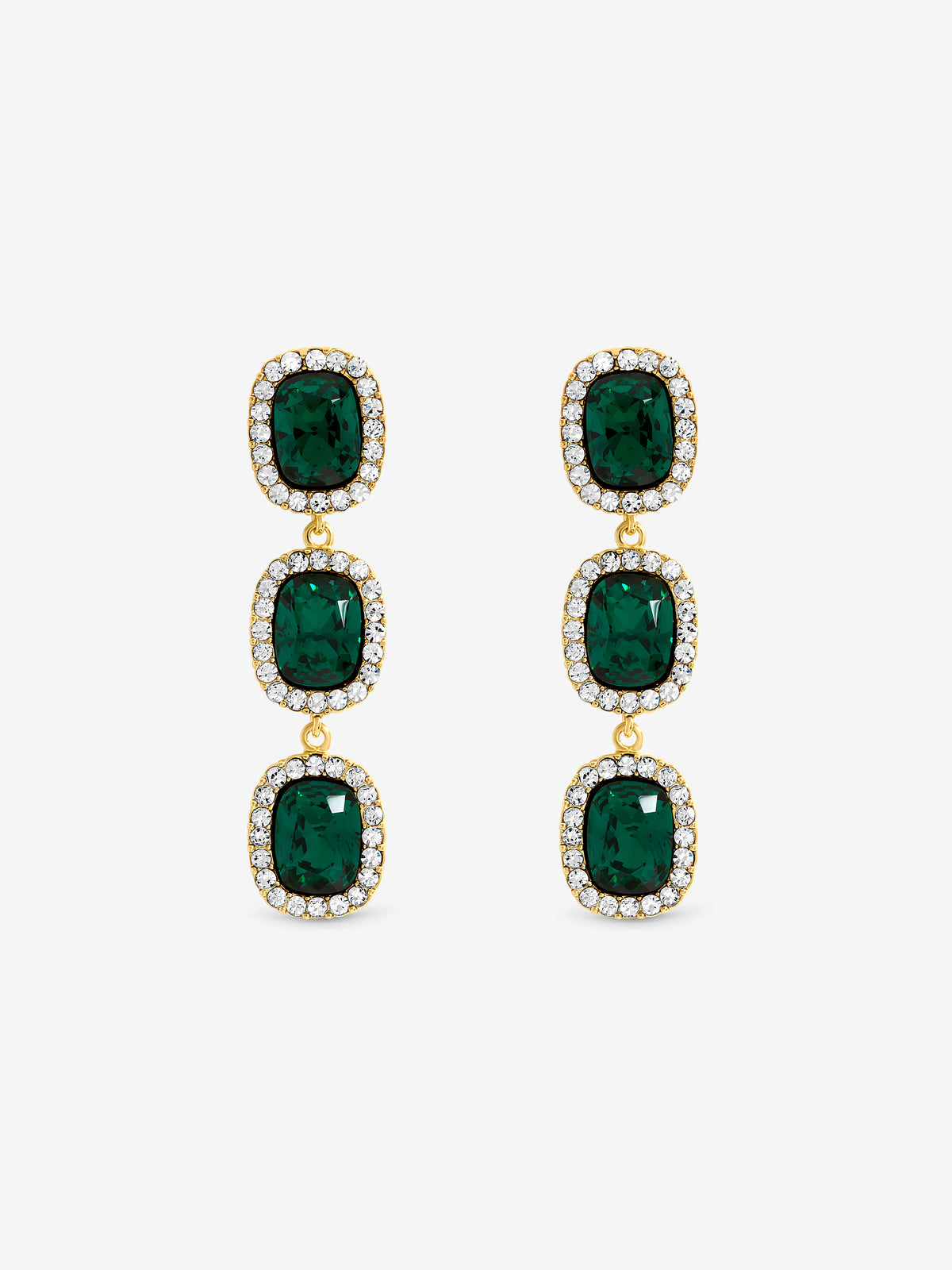 Jon Richard Gold Plated And Emerald Tripple Halo Drop Earrings