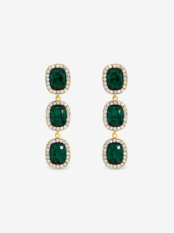 Jon Richard Gold Plated And Emerald Tripple Halo Drop Earrings