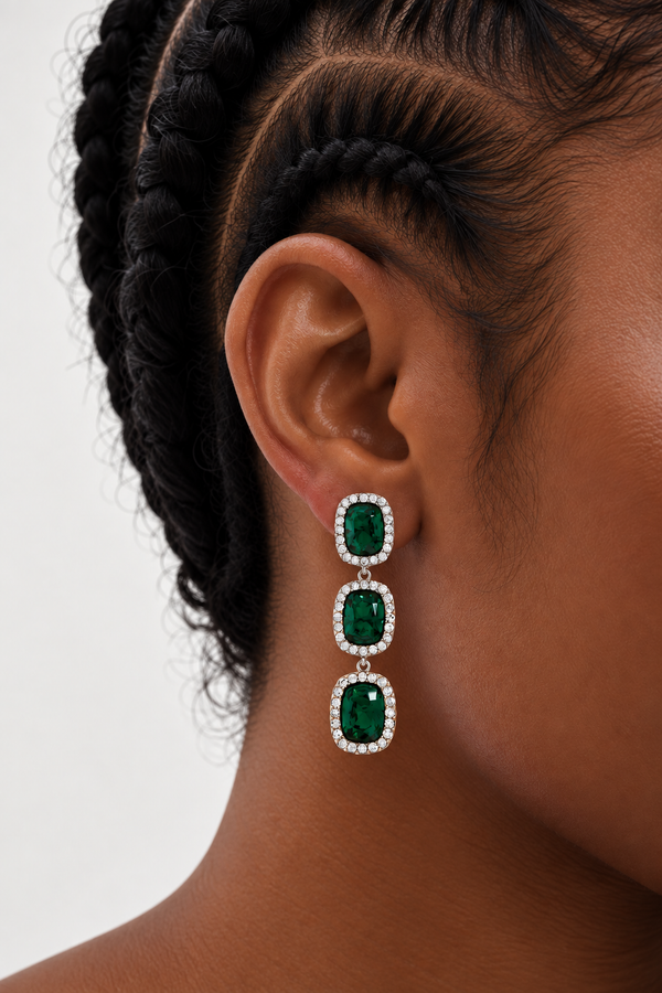 Jon Richard Gold Plated And Emerald Triple Halo Drop Earrings