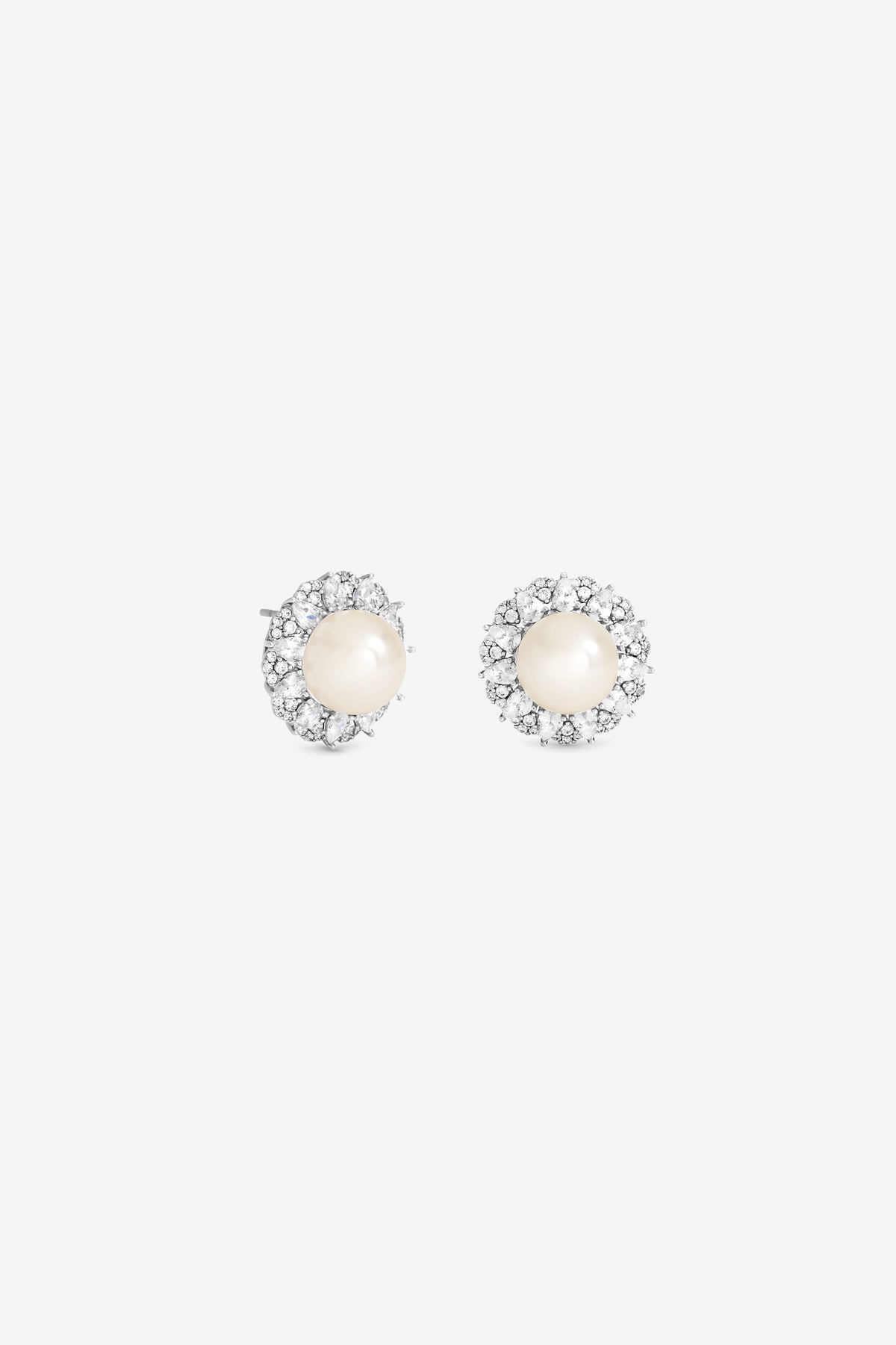 JON RICHARD RHODIUM PLATE PEARL AND PAVE STATEMENT HALO EARRING