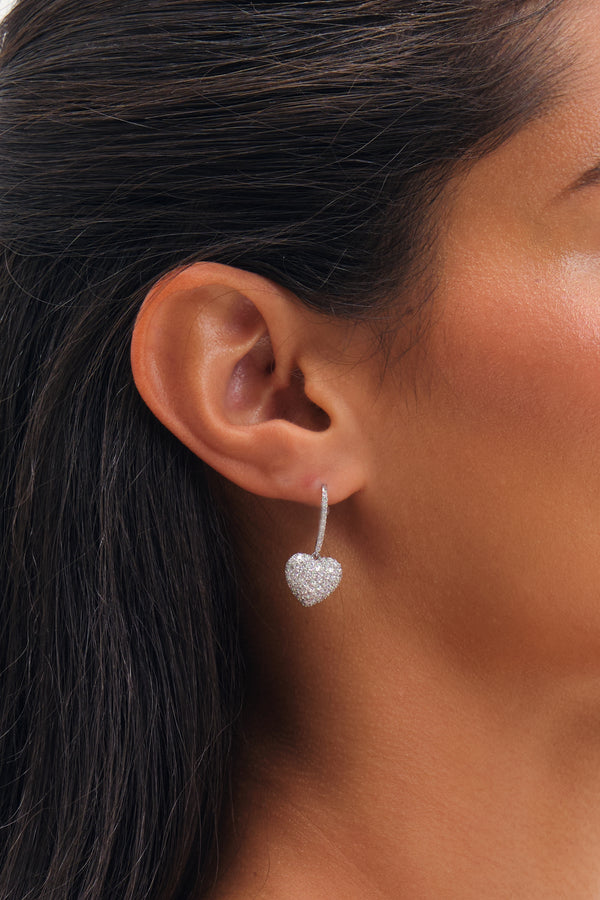 JON RICHARD RHODIUM PLATE PAVE HEART DROP EARRING