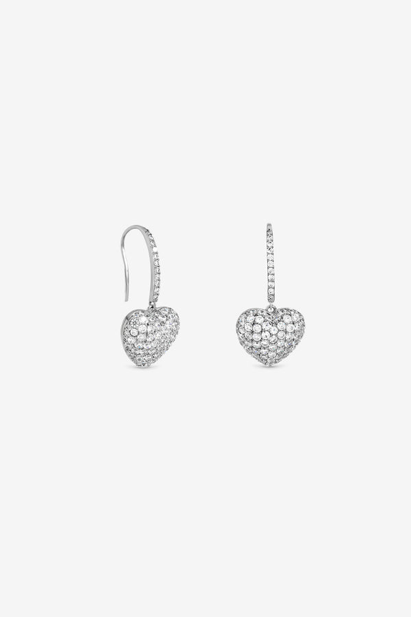 JON RICHARD RHODIUM PLATE PAVE HEART DROP EARRING