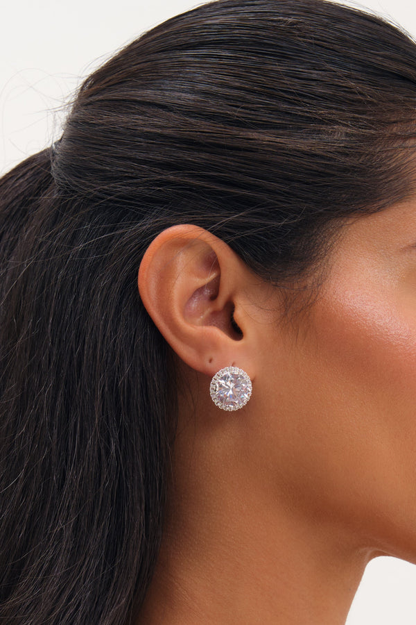 Jon Richard Rhodium Plated And Crystal Statement Halo Stud Earrings
