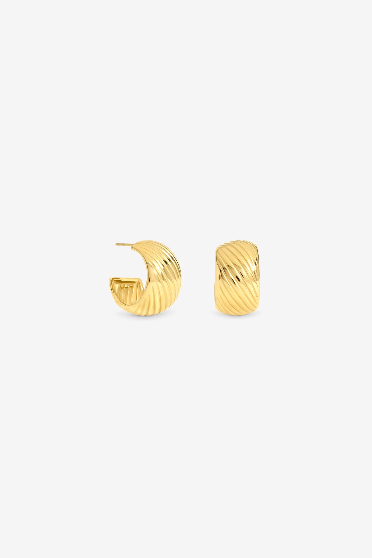 JON RICHARD GOLD PLATE WATERPROOF RIBBED CURVED HOOP EARRING