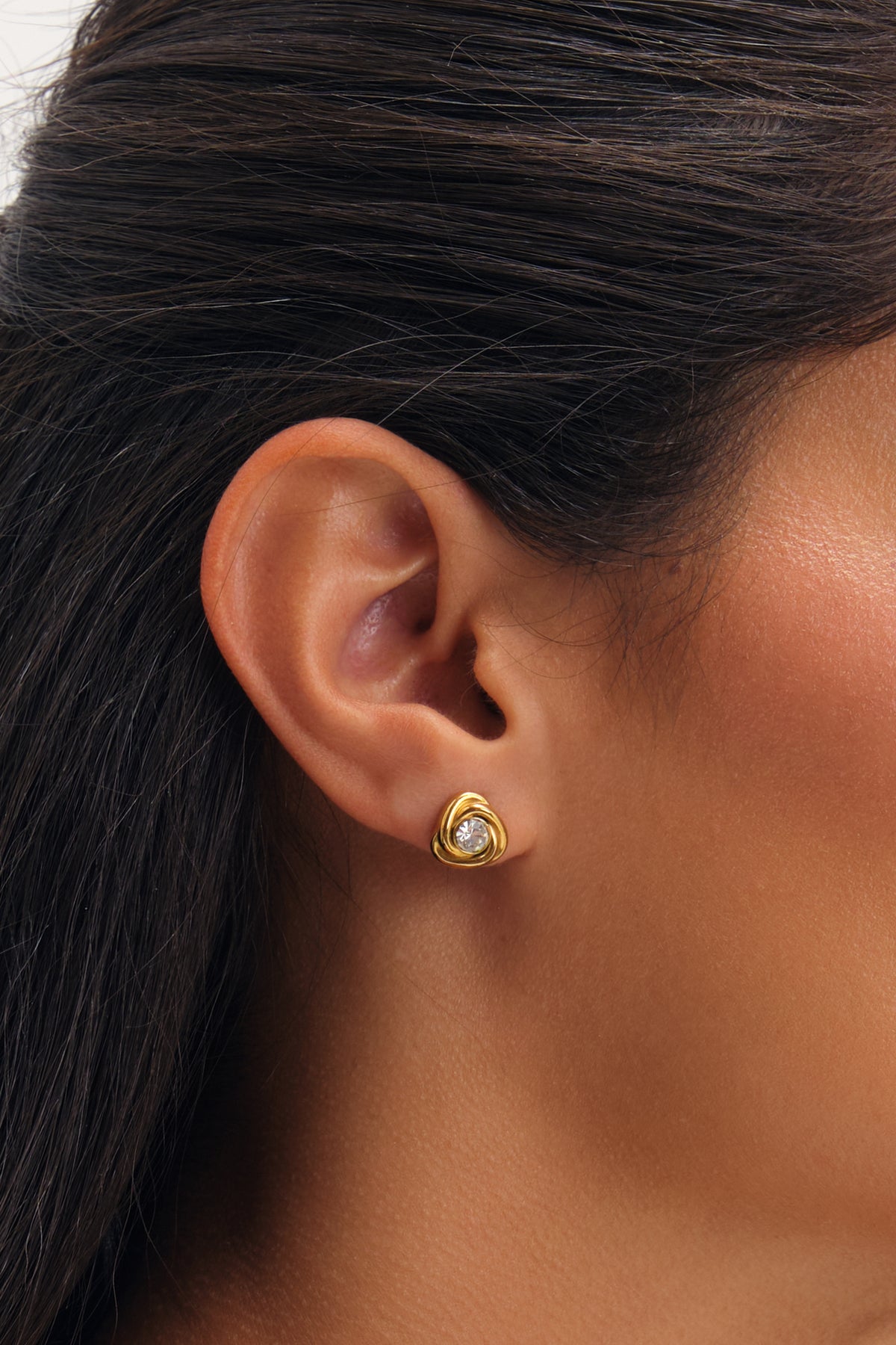 JON RICHARD GOLD PLATE AND CRYSTAL WATERPROOF KNOT STUD EARRING