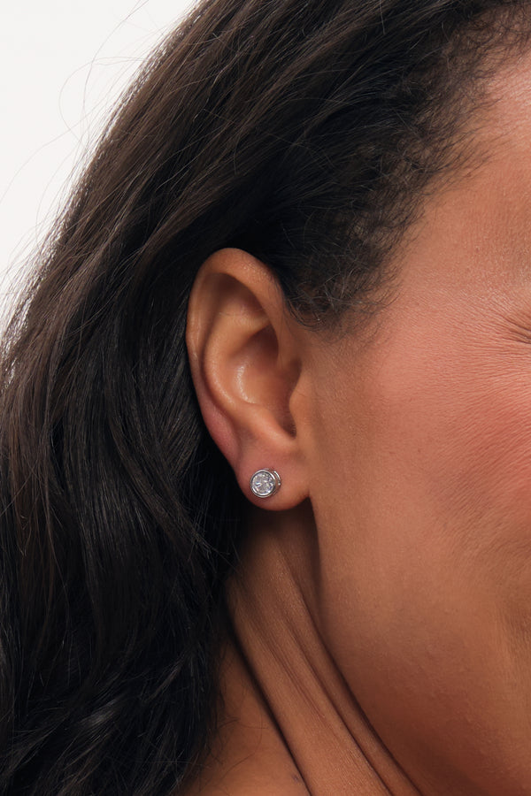 Jon Richard Rhodium Plated And Crystal Small Bezel Stud Earrings