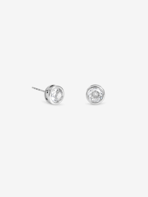 Jon Richard Rhodium Plated And Crystal Medium Bezel Stud Earrings