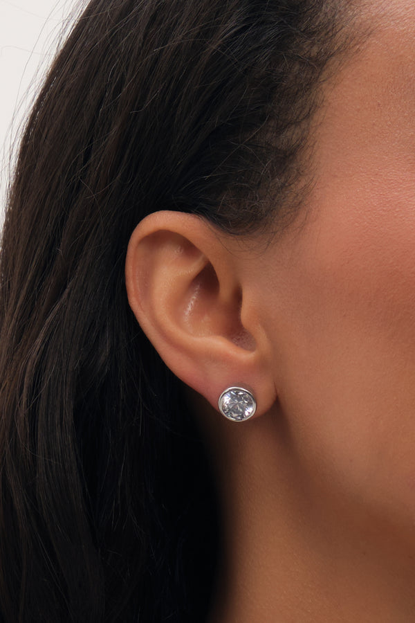 Jon Richard Rhodium Plated And Crystal Large Bezel Earrings