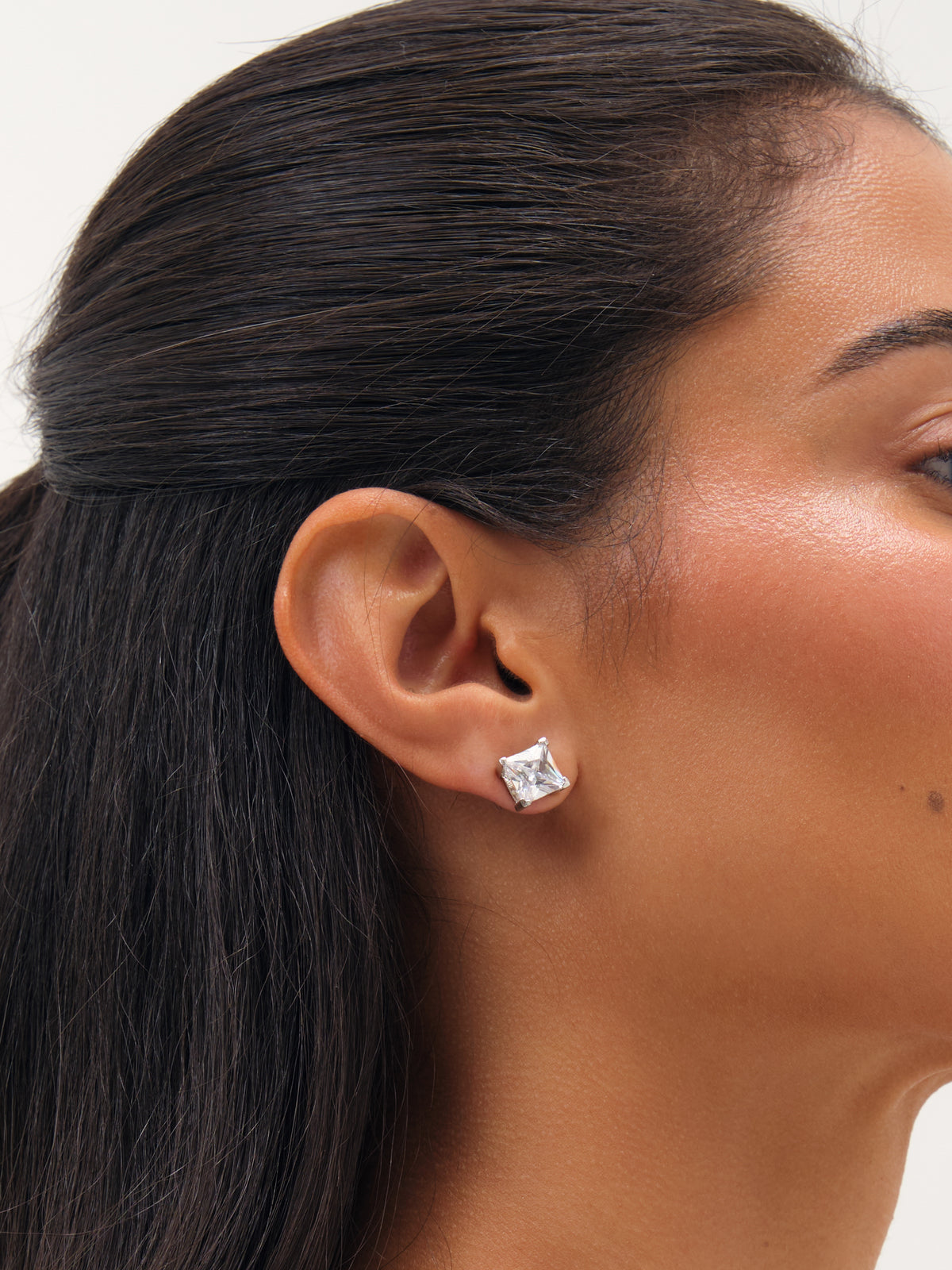 Jon Richard Rhodium Plated And Crystal Princess Cut Stud Earrings