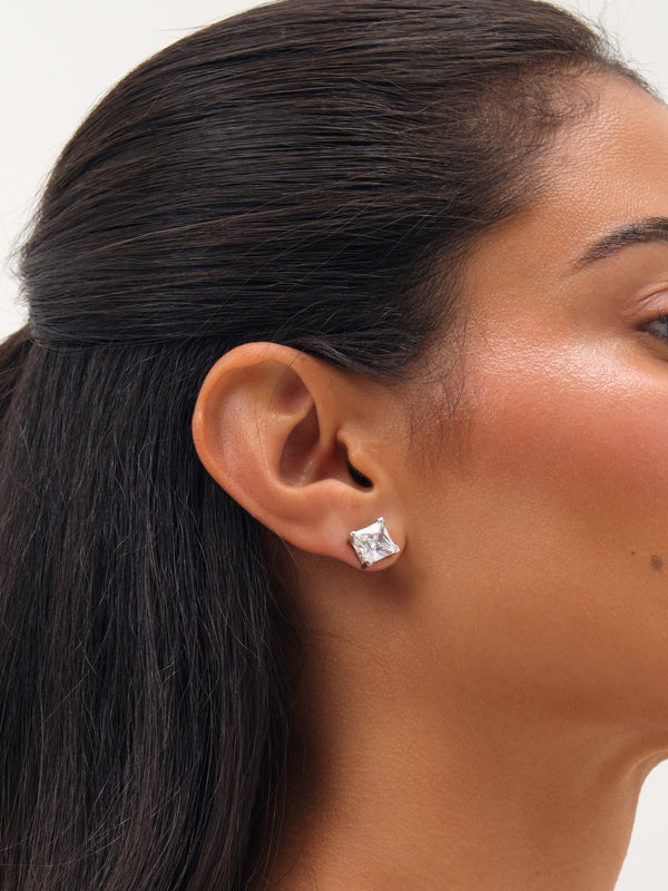 Jon Richard Rhodium Plated And Crystal Princess Cut Stud Earrings