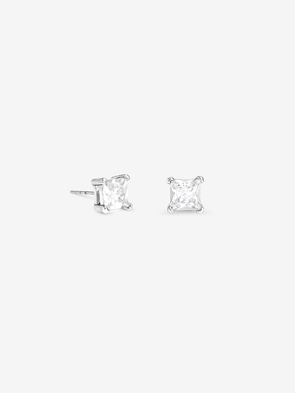 Jon Richard Rhodium Plated And Crystal Small Princess Cut Stud Earrings