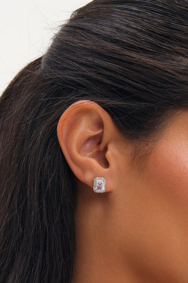 Jon Richard Rhodium Plated Cushion Halo Stud Earrings