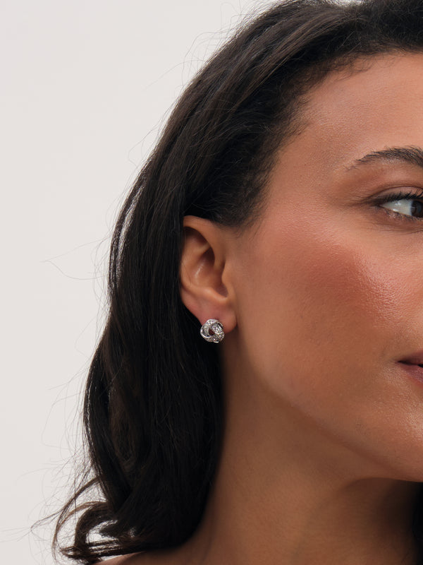 Jon Richard Rhodium Plated And Pave Knot Stud Earrings