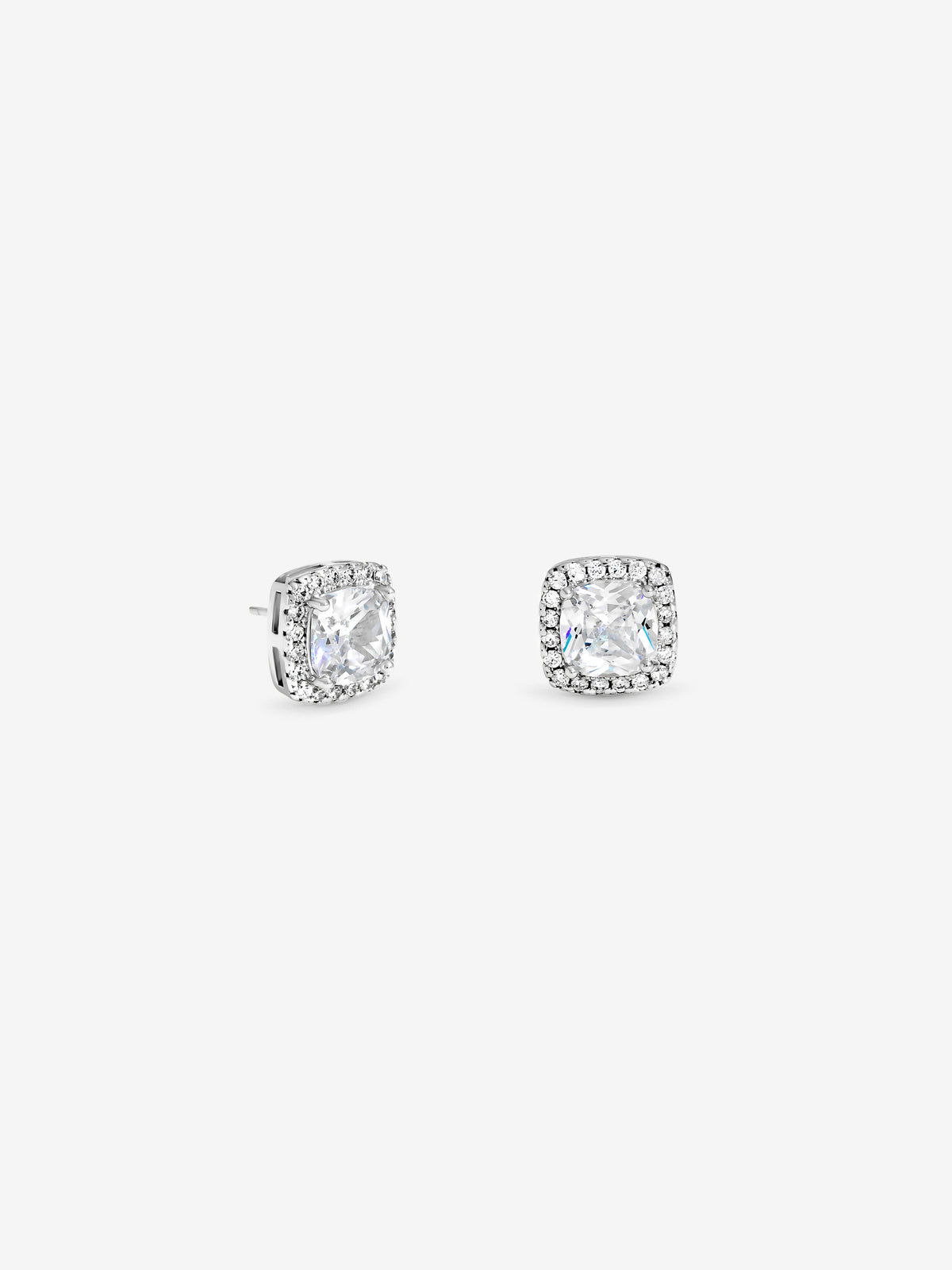 Jon Richard Rhodium Plated And Sqaure Halo Stud Earrings