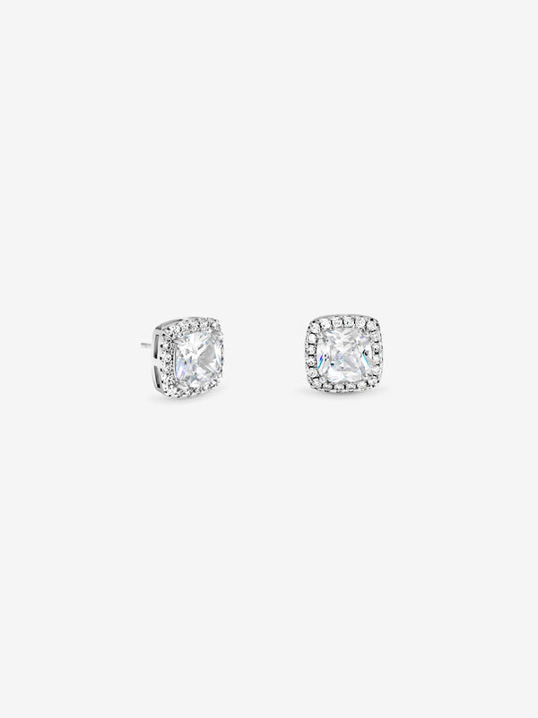 Jon Richard Rhodium Plated And Sqaure Halo Stud Earrings