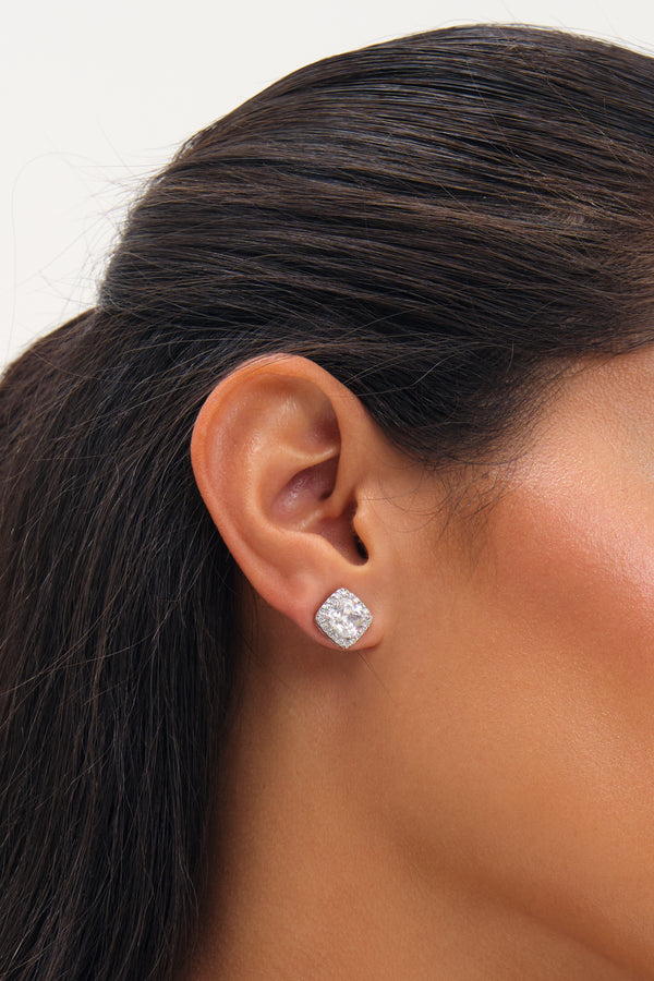 Jon Richard Rhodium Plated And Sqaure Halo Stud Earrings