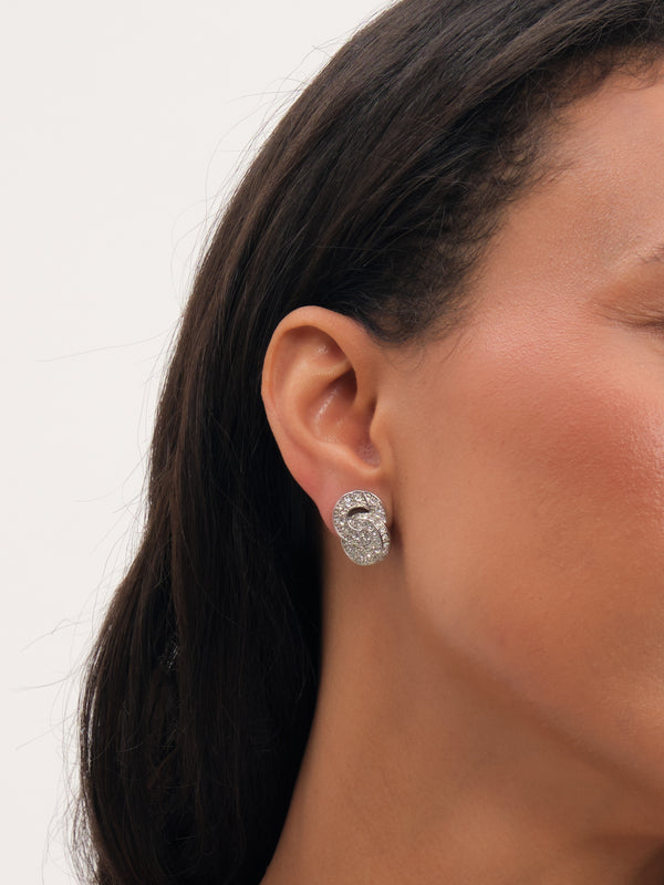 Jon Richard Rhodium Plated And Pave Knot Clip Earrings