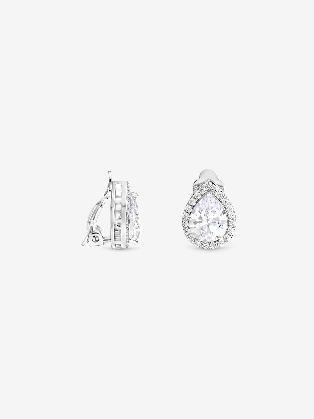 Jon Richard Rhodium Plated Cubic Zirconia Pear Clip Earrings