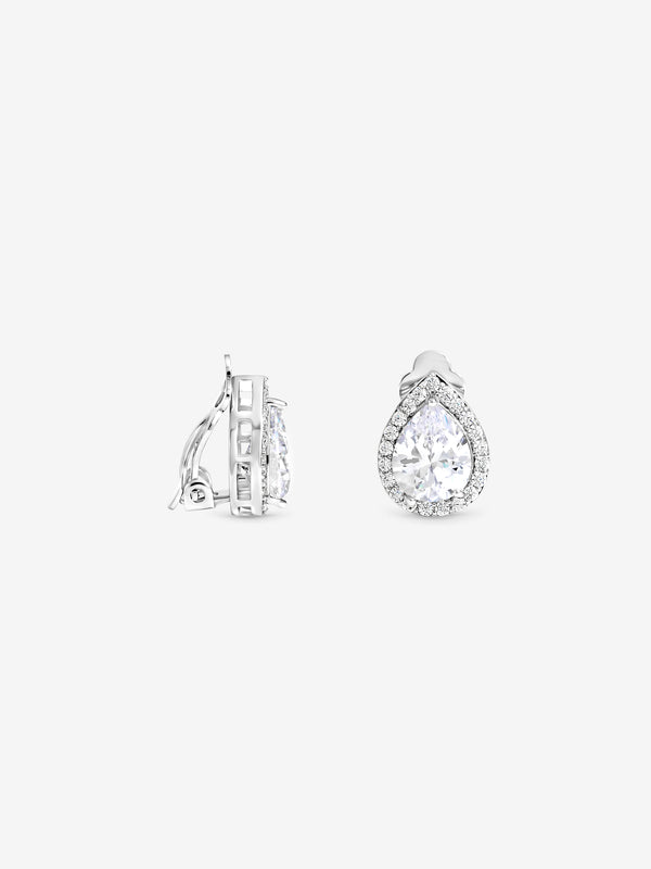 Jon Richard Rhodium Plated Cubic Zirconia Pear Clip Earrings