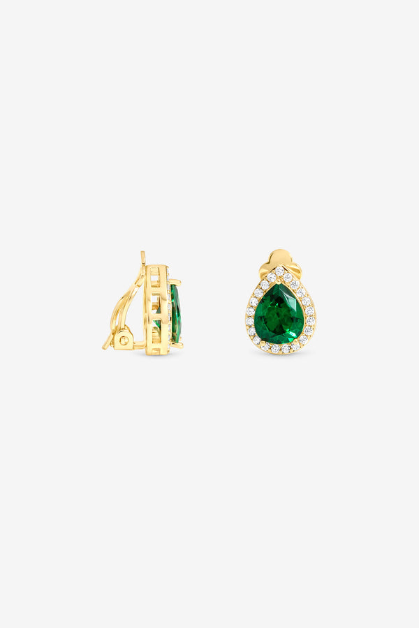 Jon Richard Gold Plated Cubic Zirconia Emerald Pear Clip Earrings