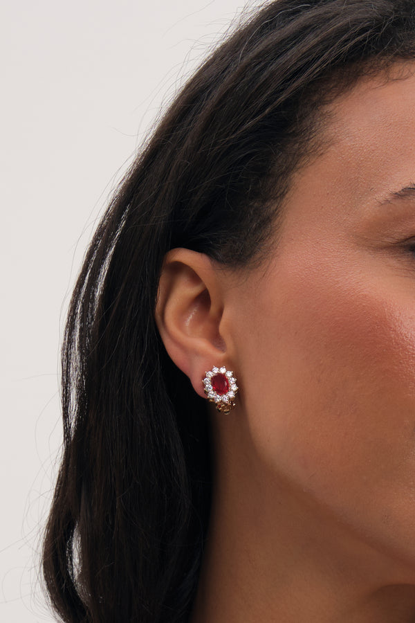 Jon Richard Gold Plated And Ruby Vintage Halo Clip Earrings