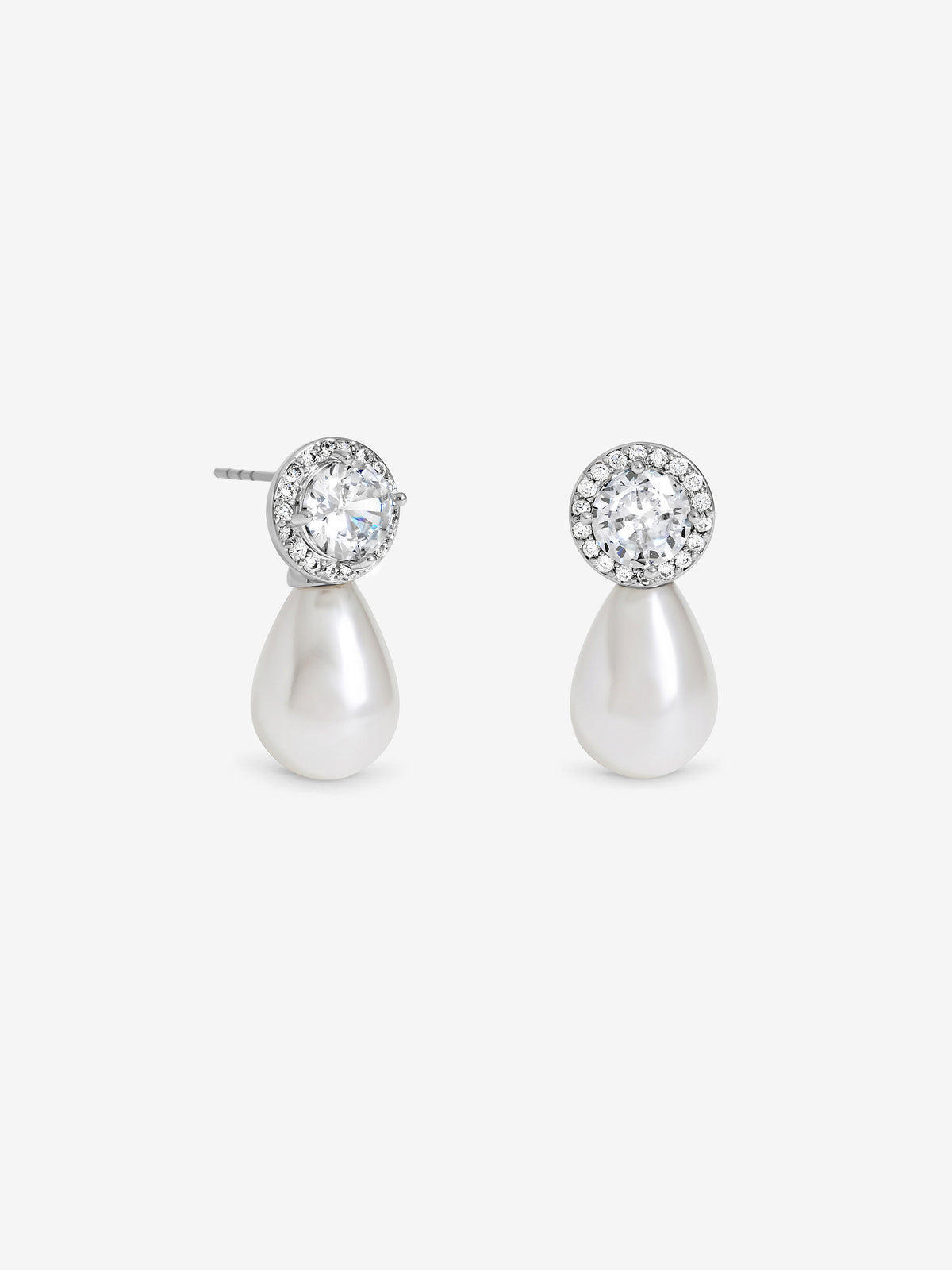 Jon Richard Rhodium Plated Pearl And Crystal Halo Drop Earrings